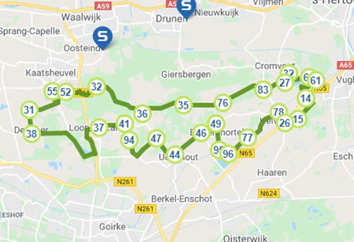 Fietsroute langs het Blauwe Meer en De IJzeren Man kaart.