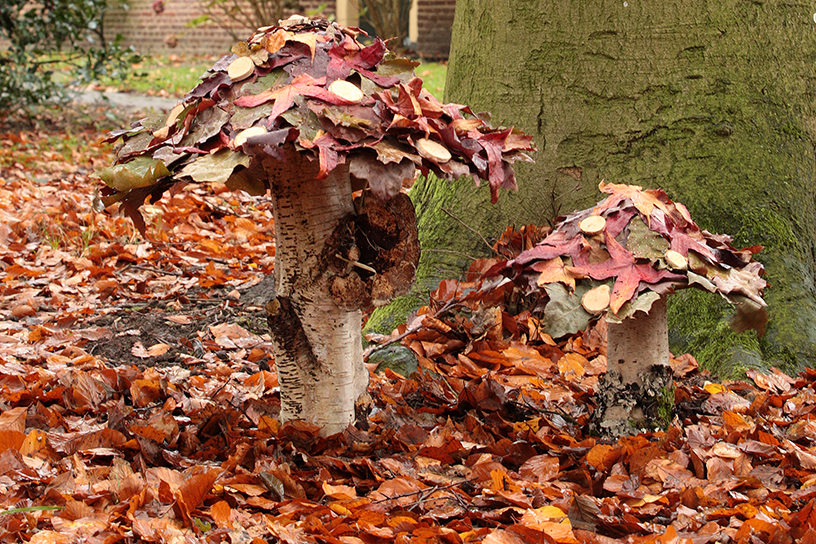 paddestoel met houten stippen
